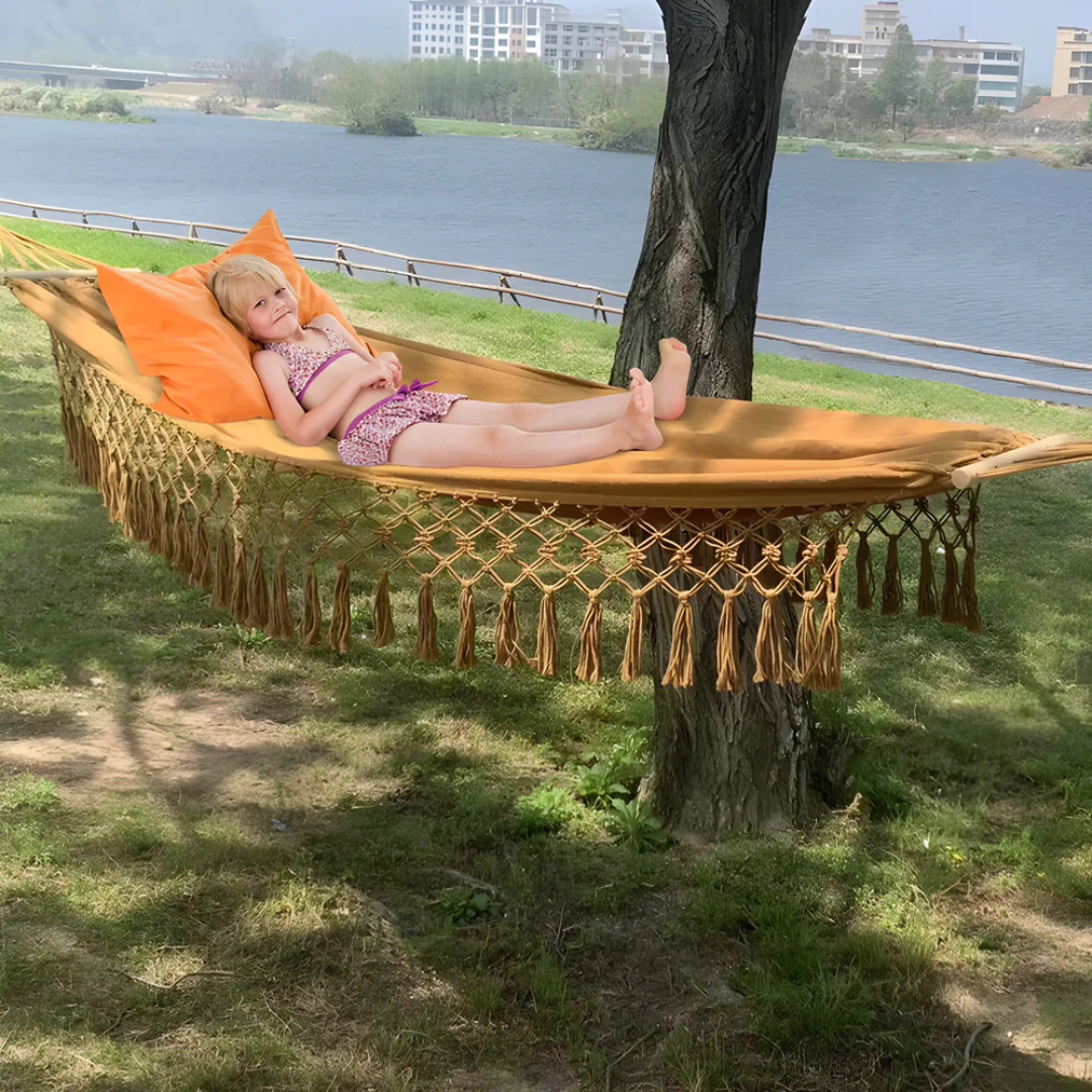 Bawełniany Hamak Boho z Drążkami – widok produktu 4 | Nuvira Home
