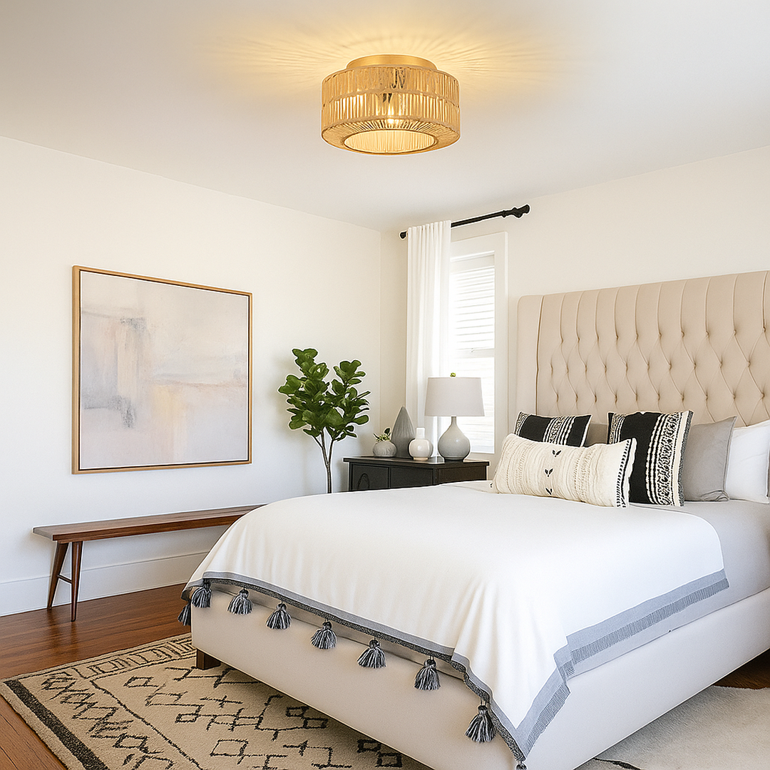 Boho Lampa Sufitowa z Rotangu – Oprawka E27 – widok produktu 4 | Nuvira Home