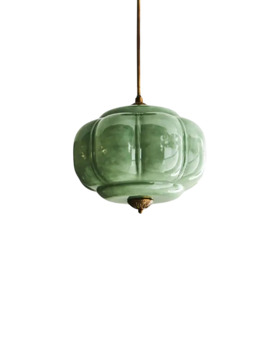 Dekoracyjna szklana lampa wisząca z detalami z mosiądzu – widok produktu 2 | Nuvira Home