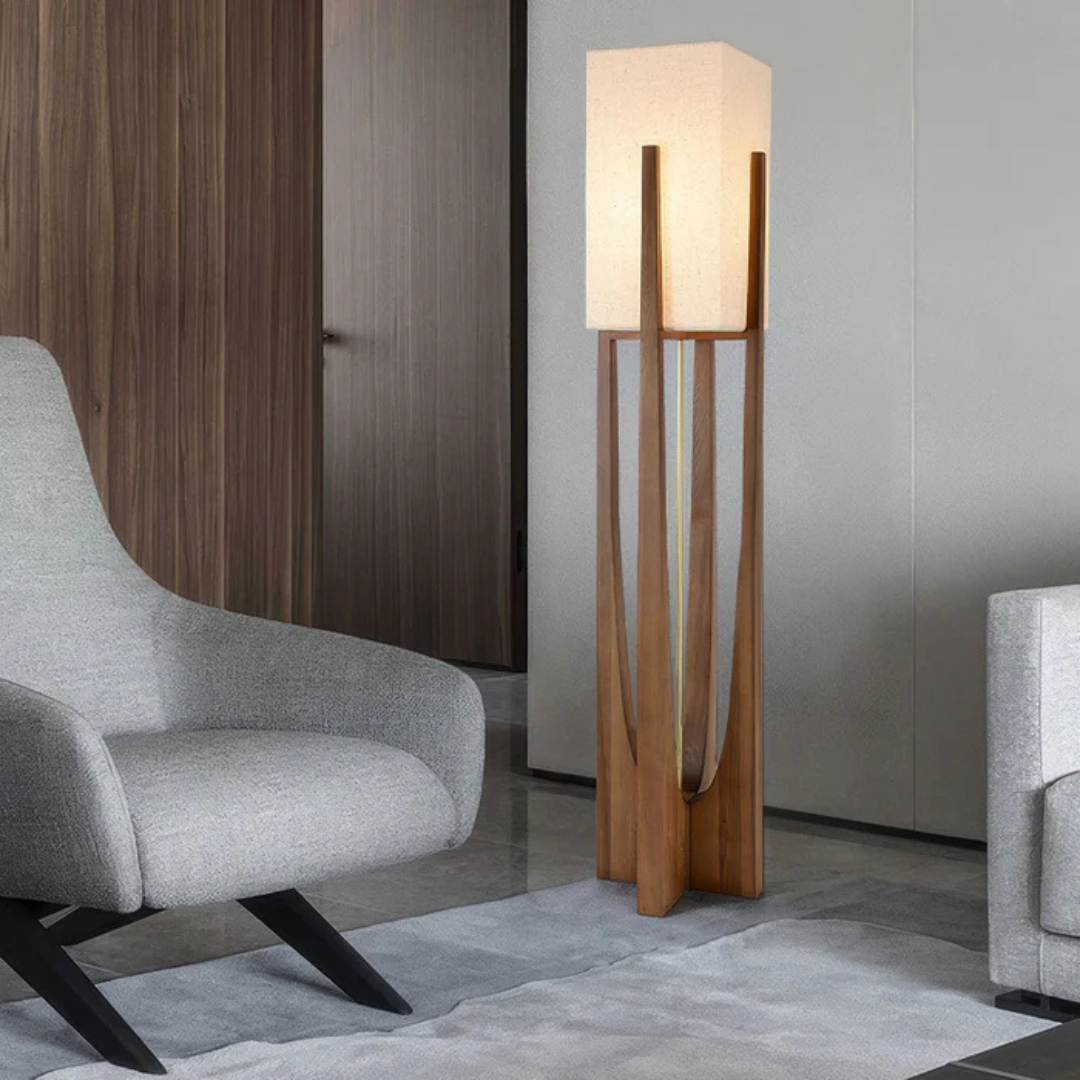 Drewniana Lampa Podłogowa – Japoński Minimalistyczny Styl – widok produktu 1 | Nuvira Home