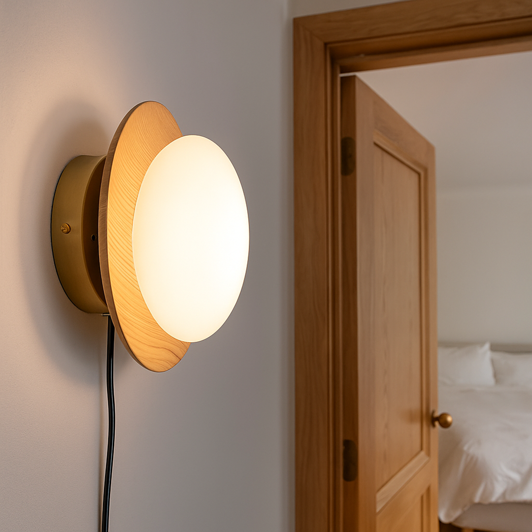 Drewniana Lampa Ścienna Japandi – Vintage – widok produktu 2 | Nuvira Home