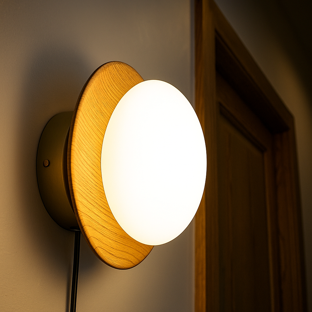 Drewniana Lampa Ścienna Japandi – Vintage – widok produktu 3 | Nuvira Home