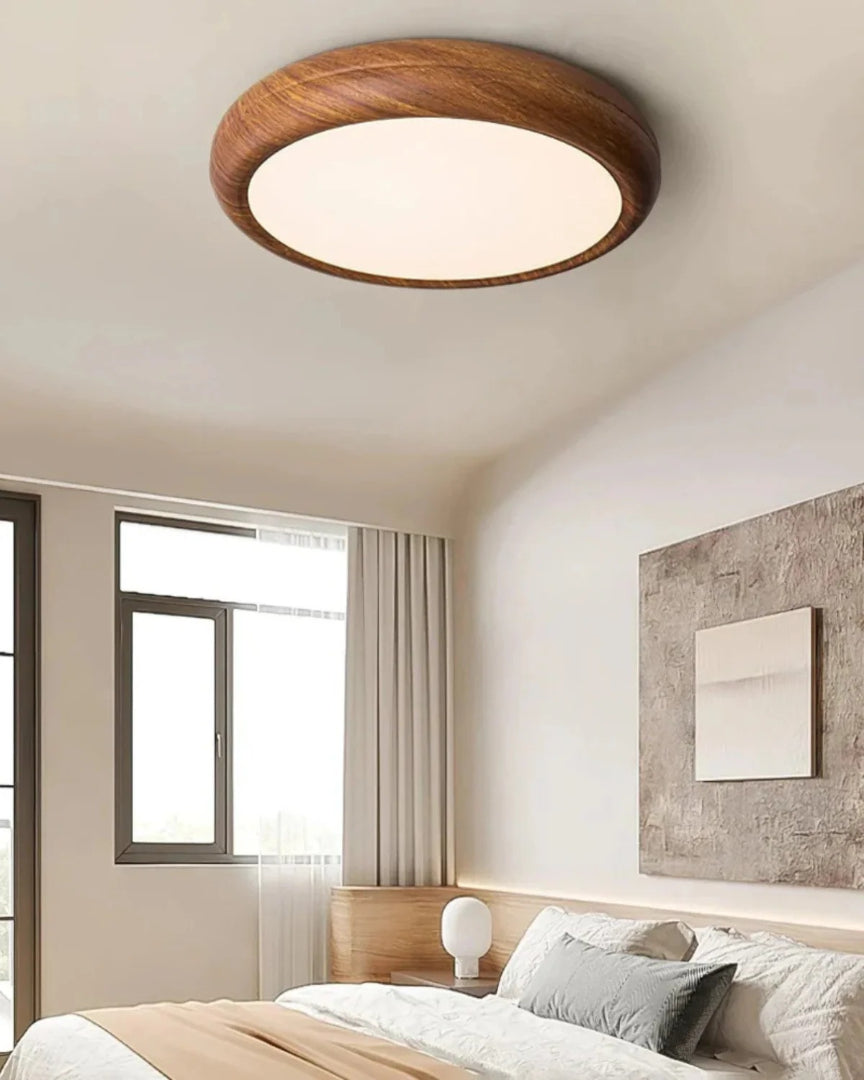 Japandi okrągła drewniana lampa sufitowa – widok produktu 18 | Nuvira Home