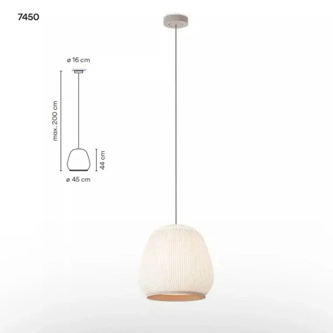 Japandi okrągła lampa wisząca z tkaniny – widok produktu 18 | Nuvira Home