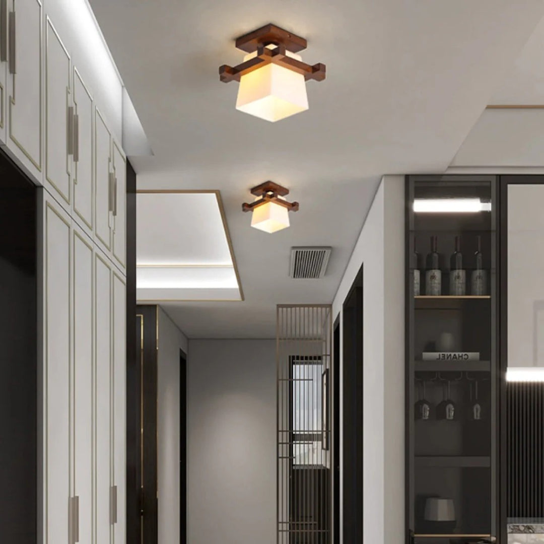 Japońska drewniana lampa sufitowa w minimalistycznym stylu – widok produktu 6 | Nuvira Home