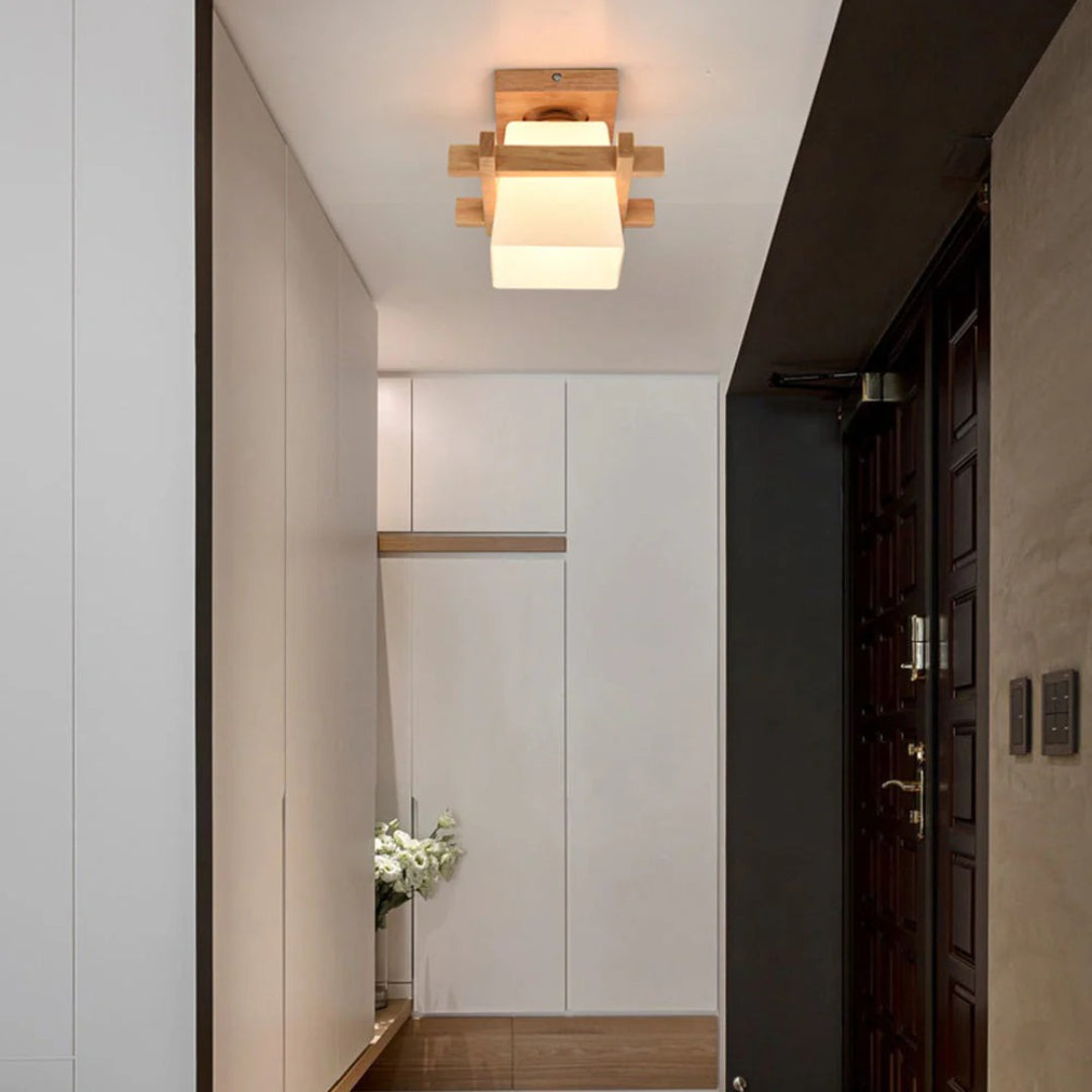 Japońska drewniana lampa sufitowa w minimalistycznym stylu – widok produktu 12 | Nuvira Home
