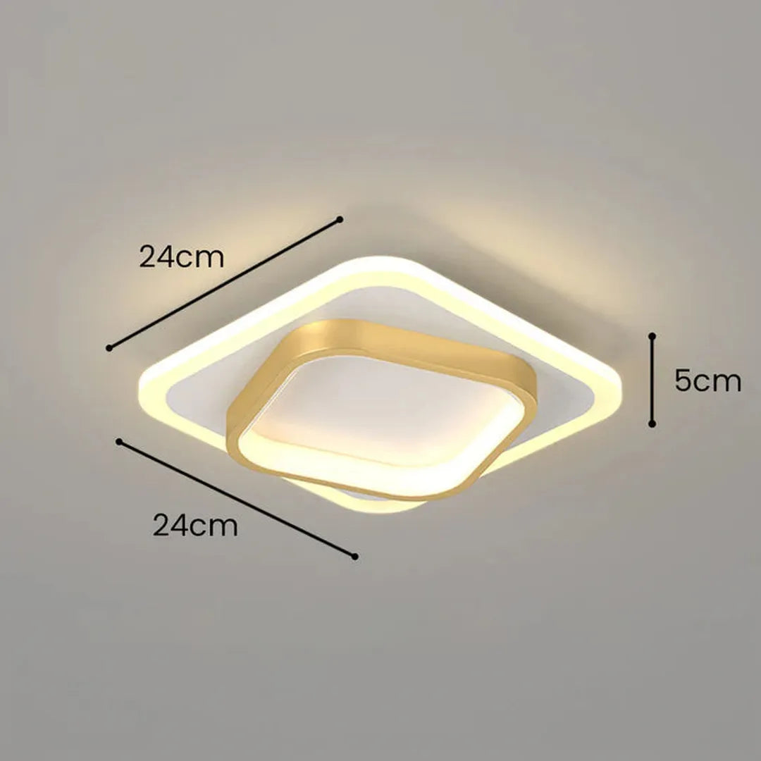 Kwadratowa lampa sufitowa z złotym oświetleniem LED – widok produktu 3 | Nuvira Home