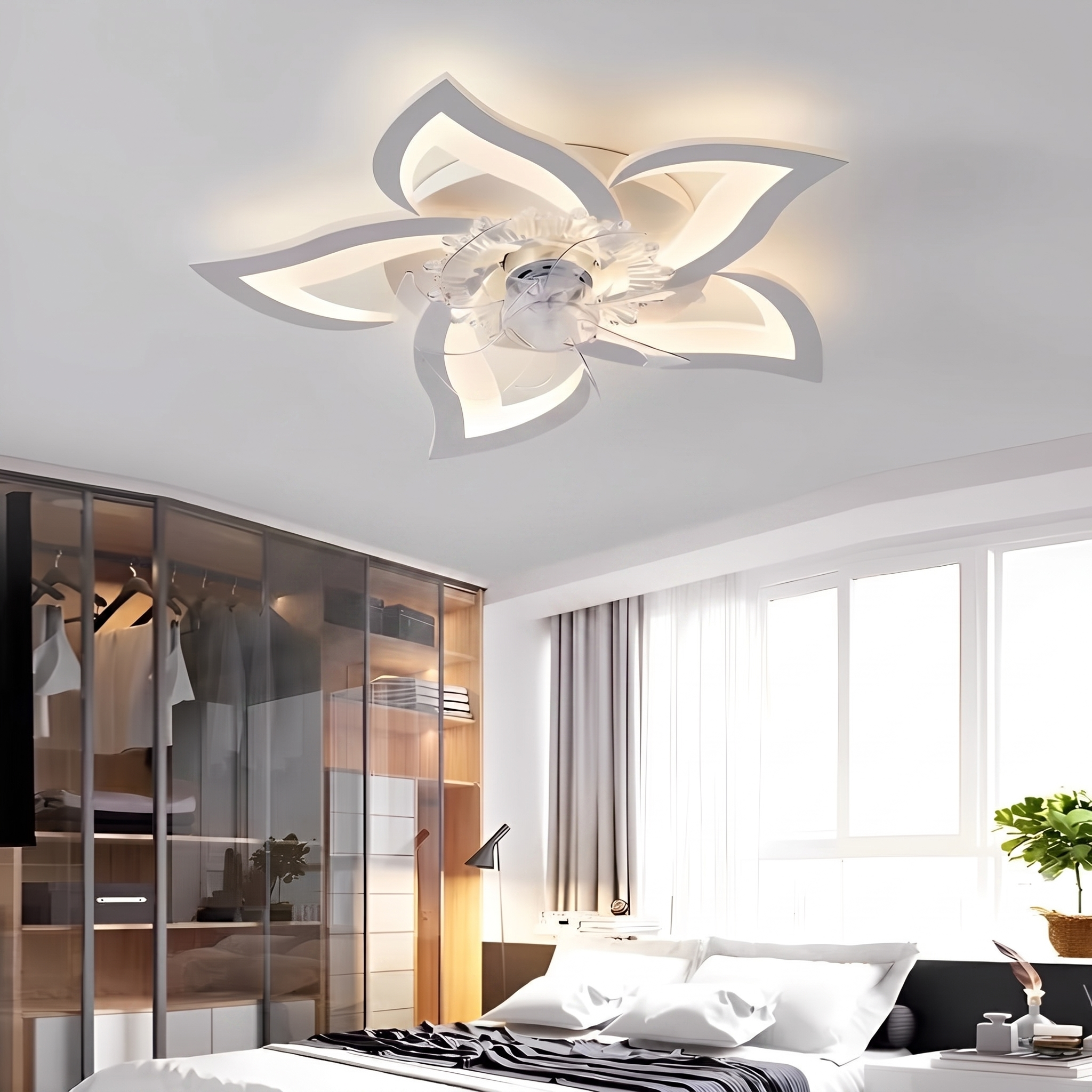 Kwiatowy wentylator sufitowy z lampą LED