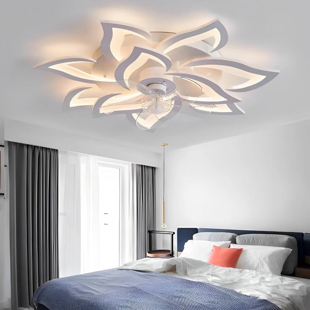 Kwiatowy wentylator sufitowy z lampą LED – widok produktu 3 | Nuvira Home