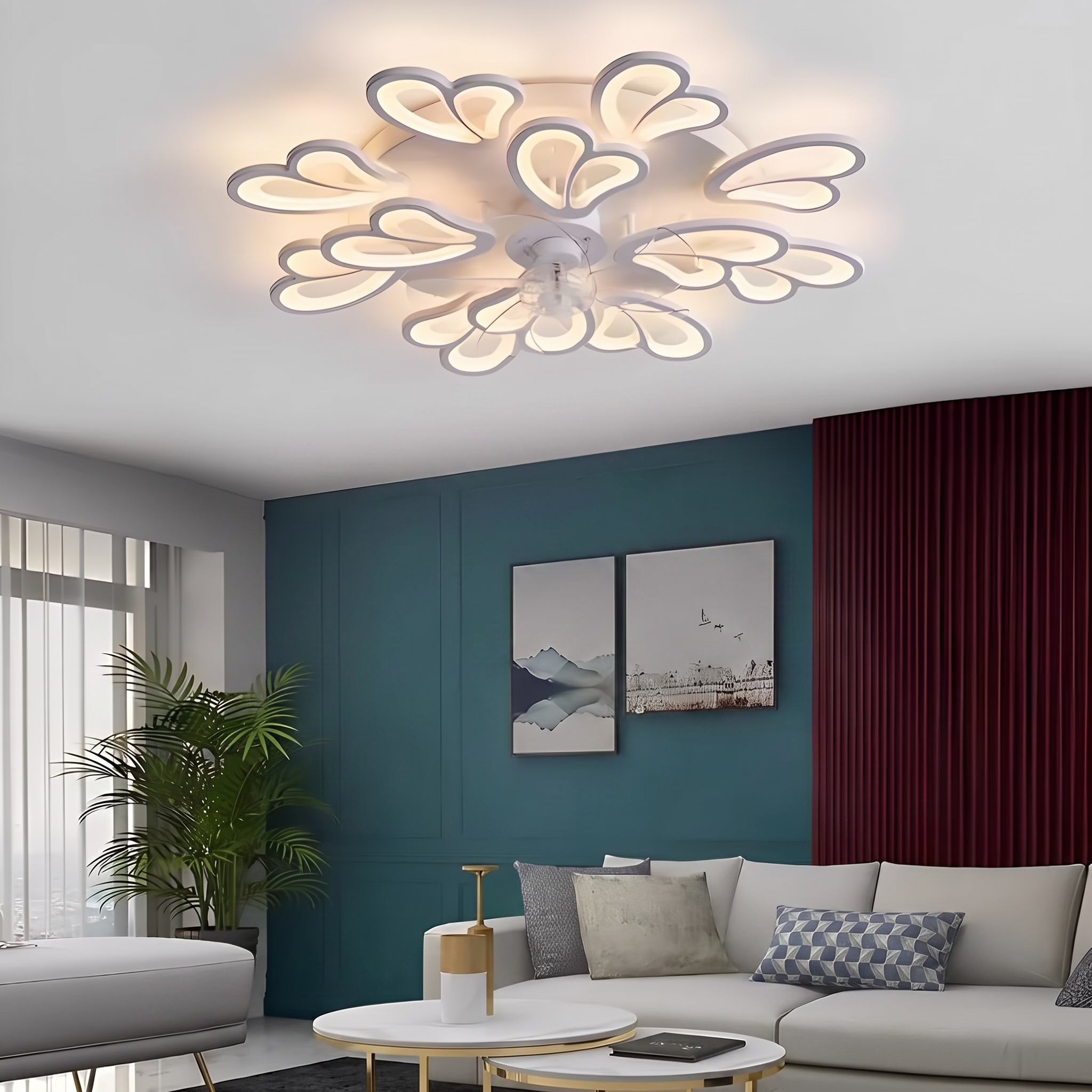 Kwiatowy wentylator sufitowy z lampą LED