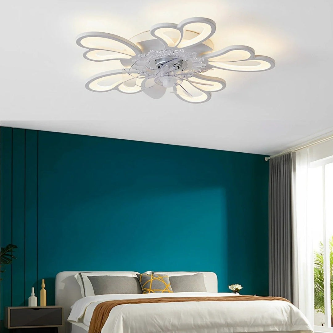 Kwiatowy wentylator sufitowy z lampą LED – widok produktu 6 | Nuvira Home