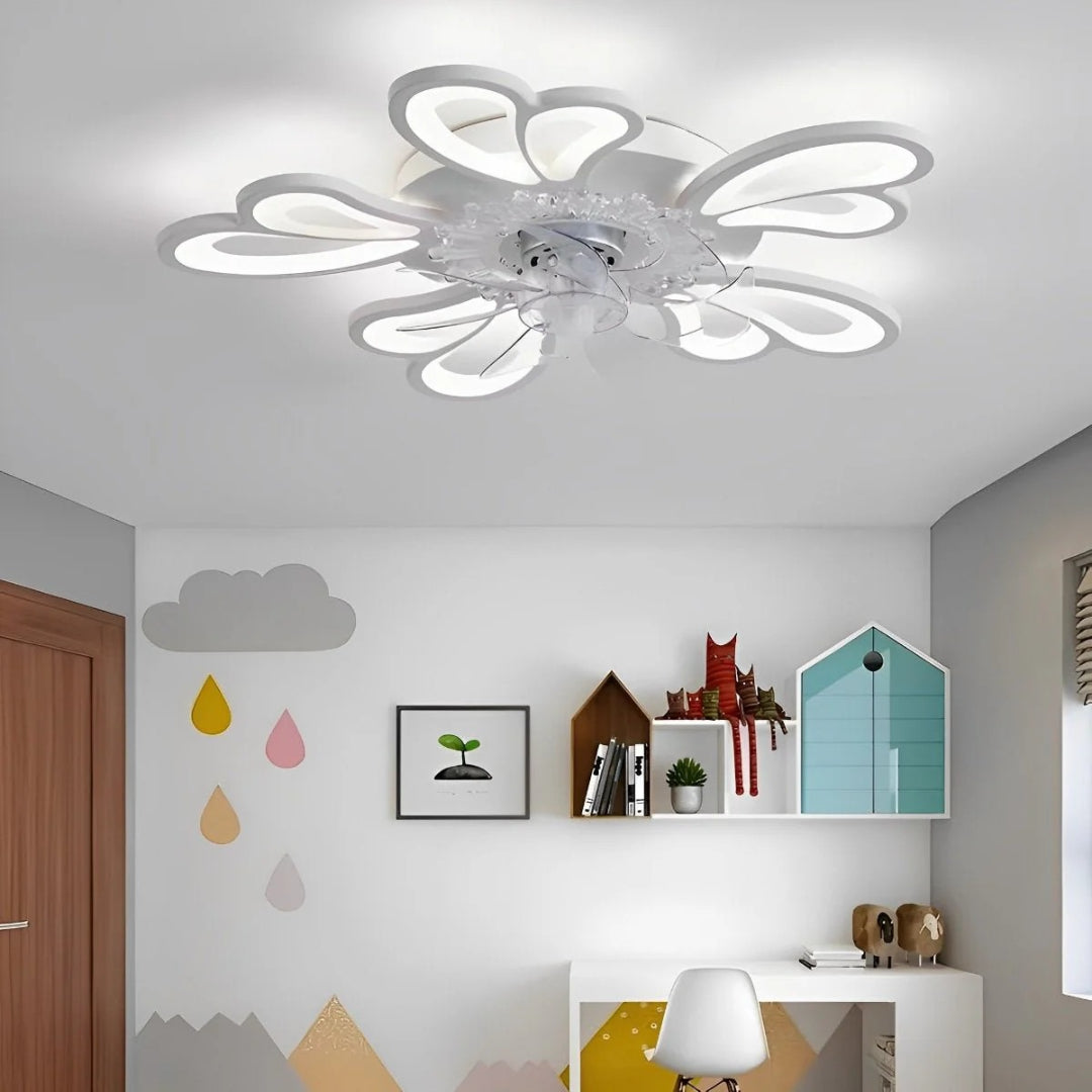 Kwiatowy wentylator sufitowy z lampą LED – widok produktu 7 | Nuvira Home