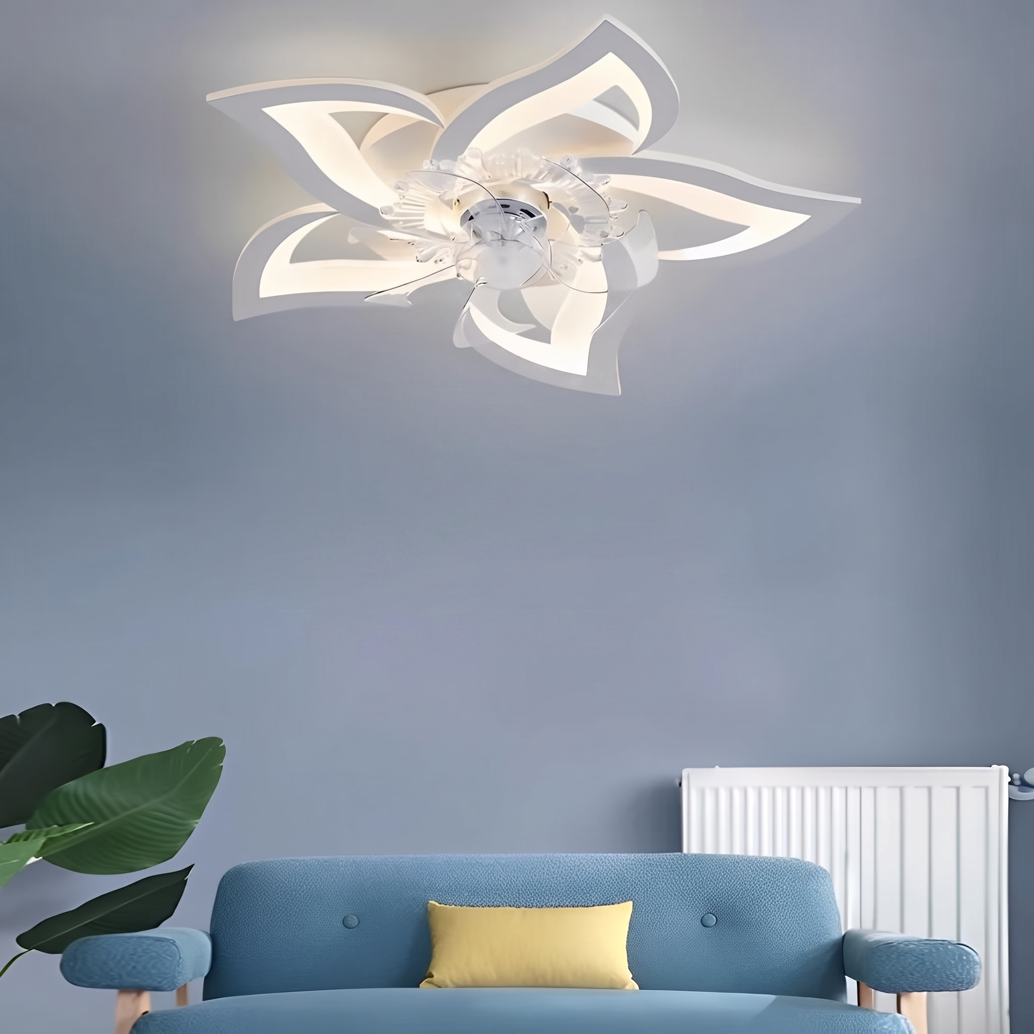 Kwiatowy wentylator sufitowy z lampą LED