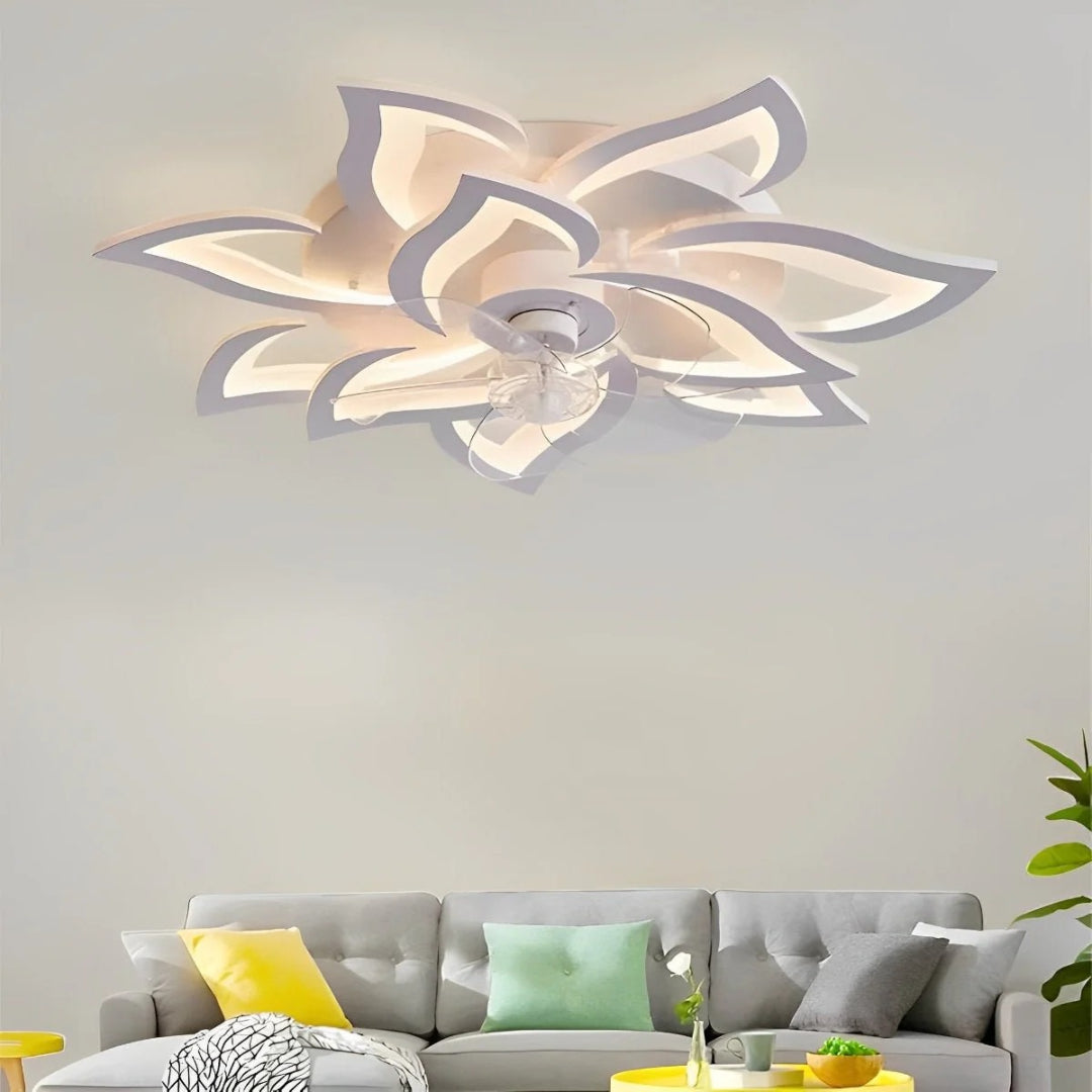 Kwiatowy wentylator sufitowy z lampą LED – widok produktu 9 | Nuvira Home