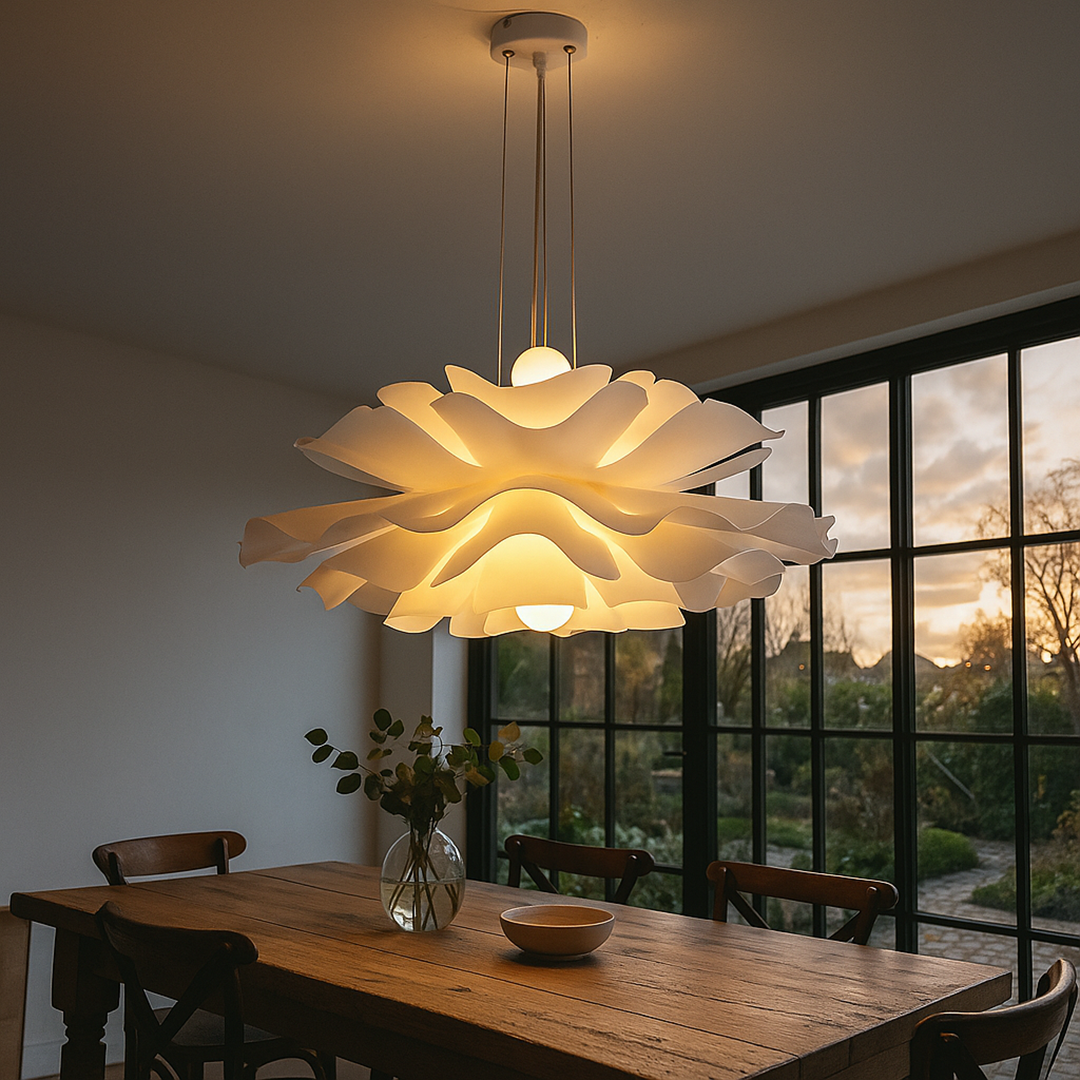Lampa wisząca biała nowoczesna – Lampa sufitowa we wzór kwiatowy – widok produktu 1 | Nuvira Home