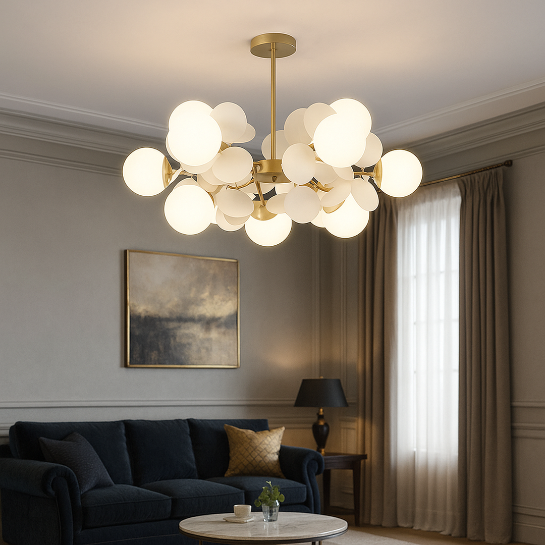 Luksusowa lampa wisząca ze szkła i metalu – Wielokolorowa – widok produktu 2 | Nuvira Home