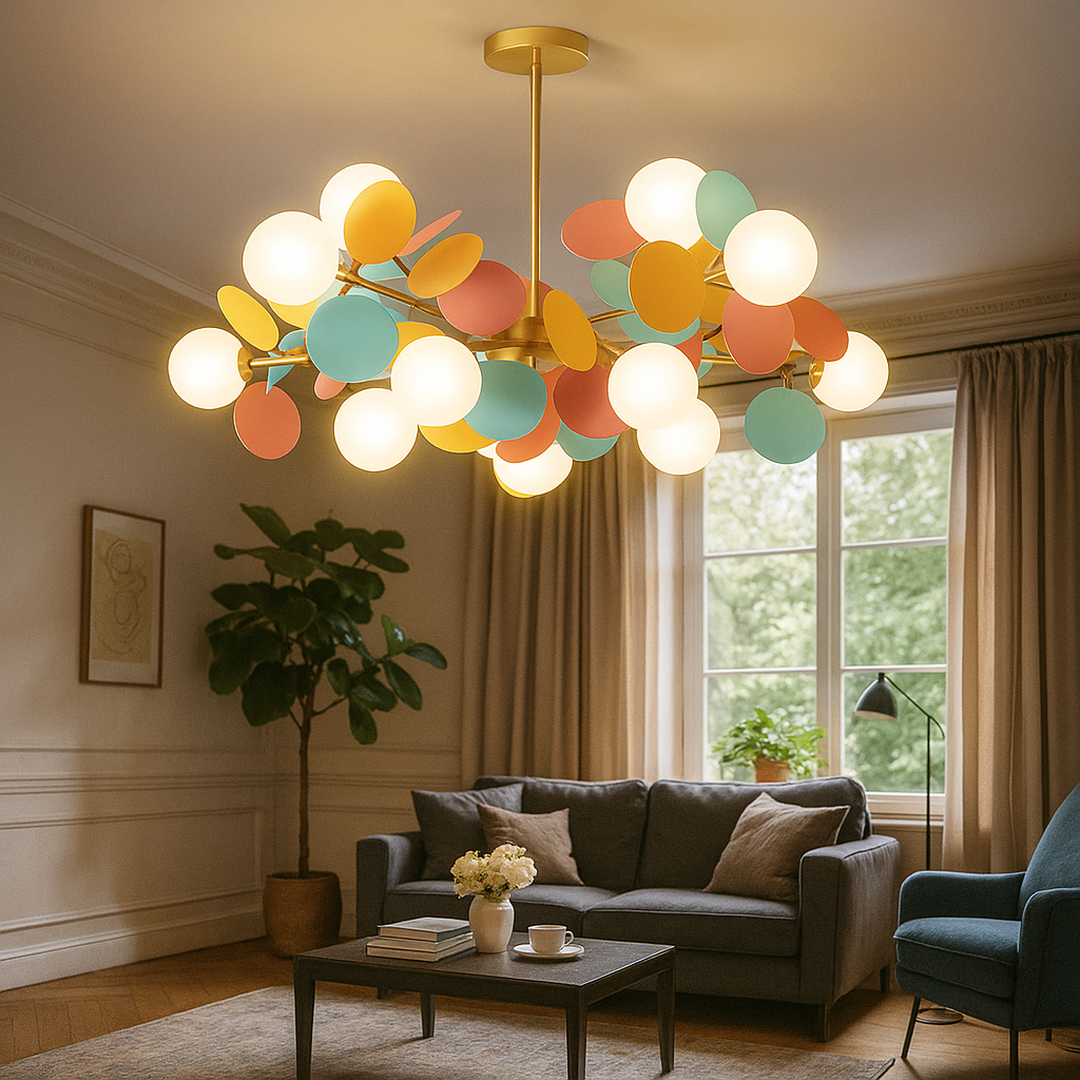 Luksusowa lampa wisząca ze szkła i metalu – Wielokolorowa – widok produktu 4 | Nuvira Home