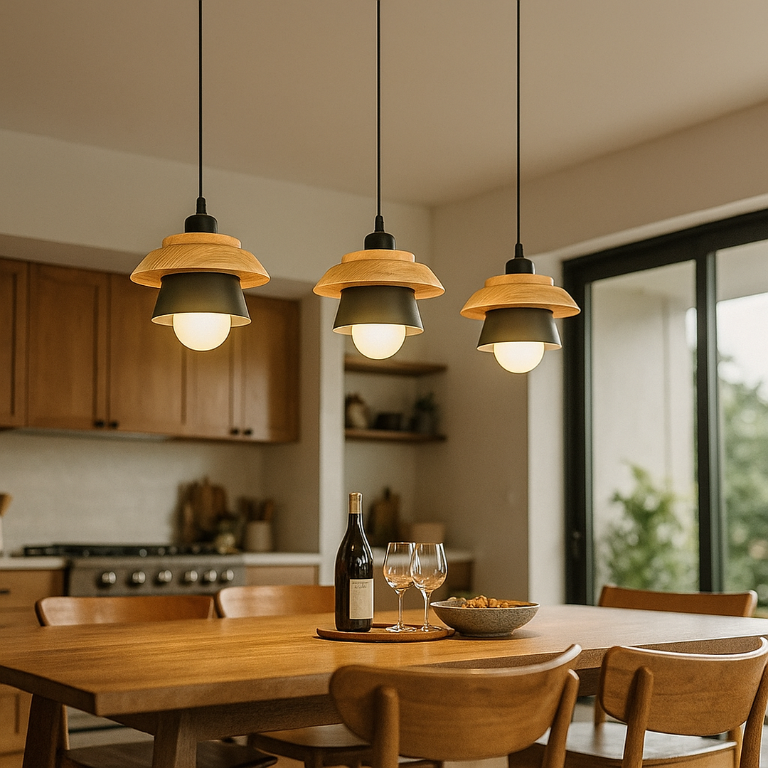Metalowa Lampa Wisząca – Kamień I Drewno – widok produktu 1 | Nuvira Home