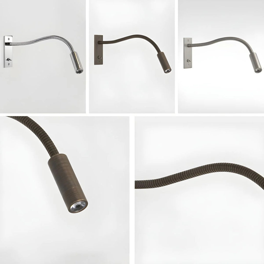 Minimalistyczna metalowa lampa ścienna z elastycznym ramieniem – widok produktu 10 | Nuvira Home