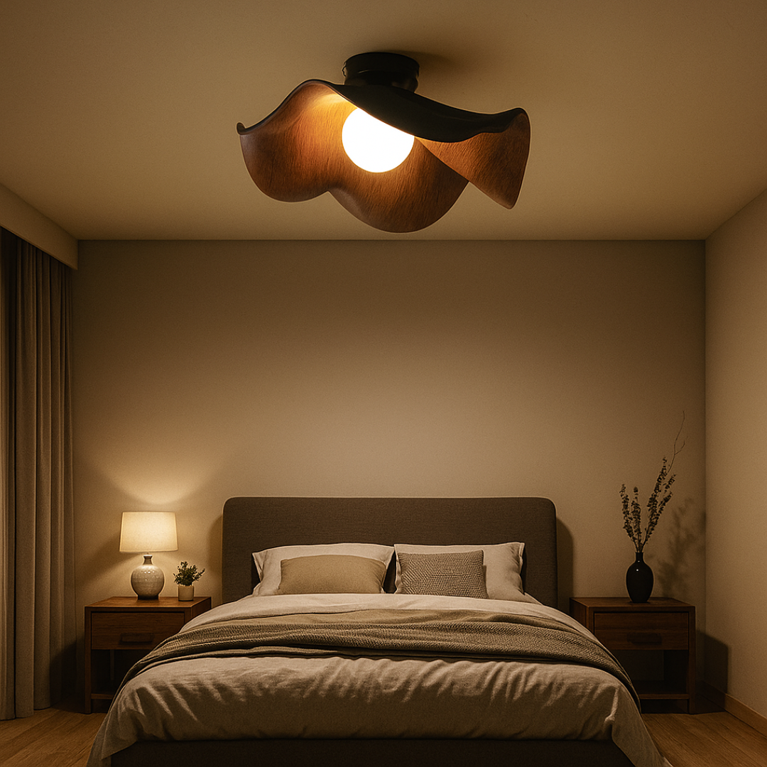 Nordycka drewniana lampa sufitowa – Rzeźbiarska forma – widok produktu 8 | Nuvira Home