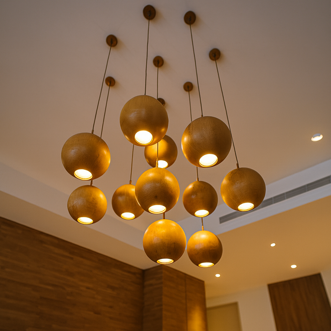 Nowoczesna Drewniana Kula Lampa Wisząca – Do Salonu – widok produktu 1 | Nuvira Home