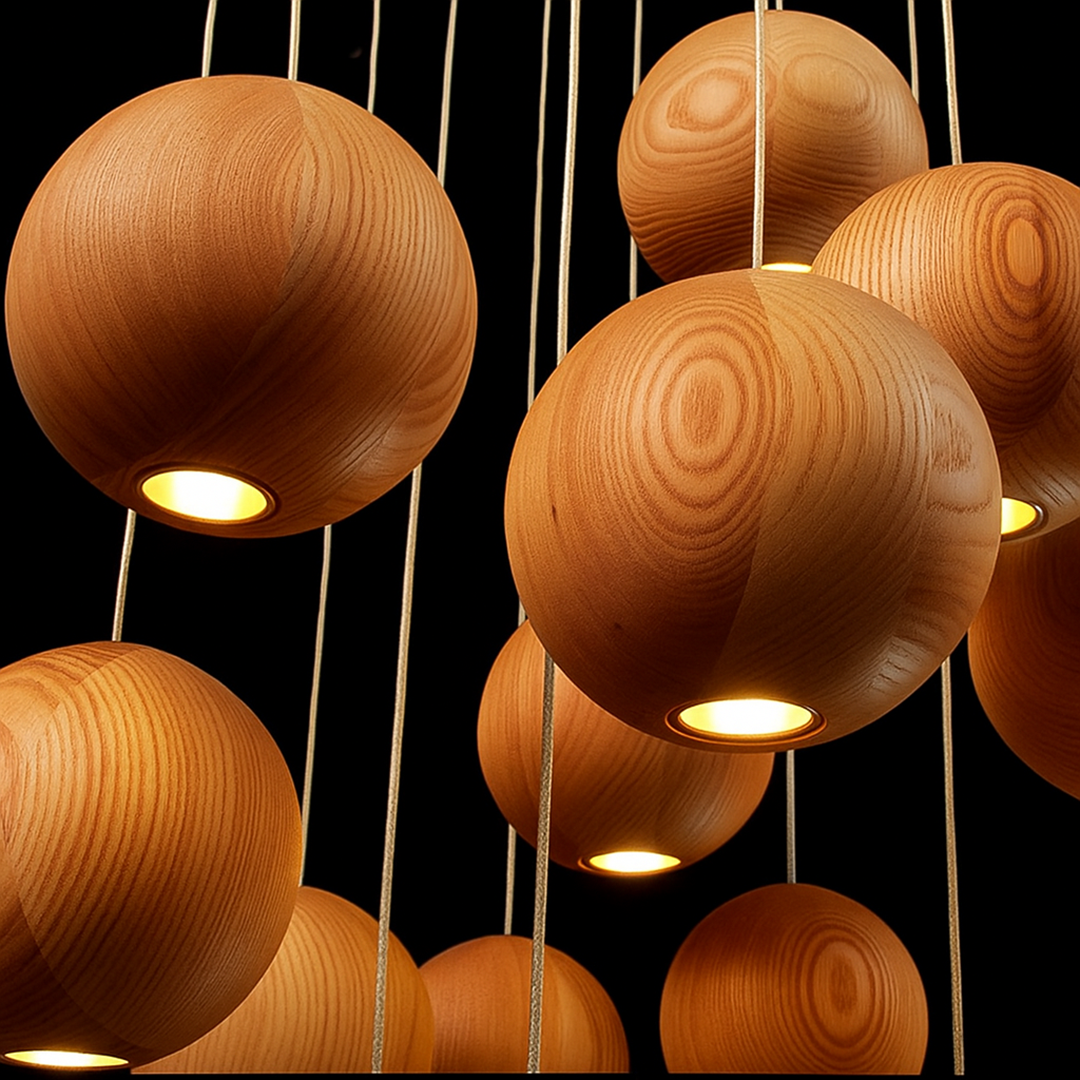 Nowoczesna Drewniana Kula Lampa Wisząca – Do Salonu – widok produktu 2 | Nuvira Home