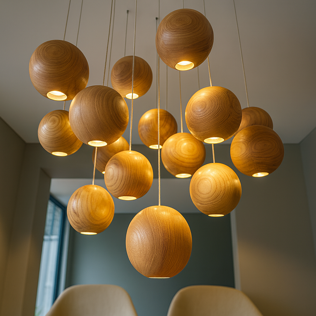 Nowoczesna Drewniana Kula Lampa Wisząca – Do Salonu – widok produktu 3 | Nuvira Home
