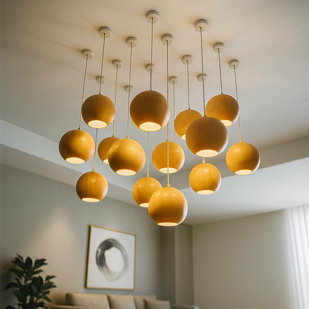 Nowoczesna Drewniana Kula Lampa Wisząca – Do Salonu – widok produktu 9 | Nuvira Home