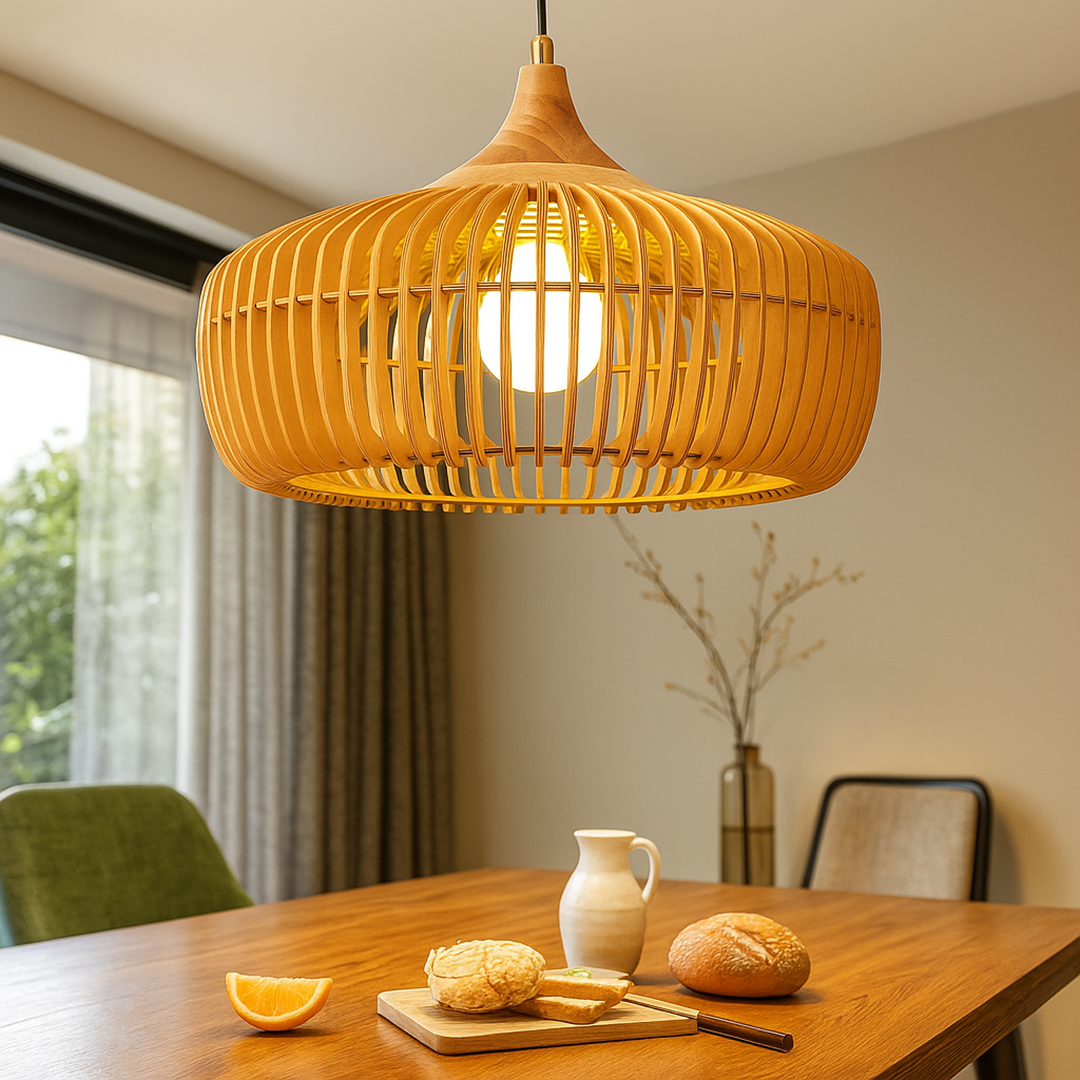Nowoczesna Drewniana Lampa Wisząca O Designerskim Wyglądzie – Regulowany Przewód – widok produktu 2 | Nuvira Home
