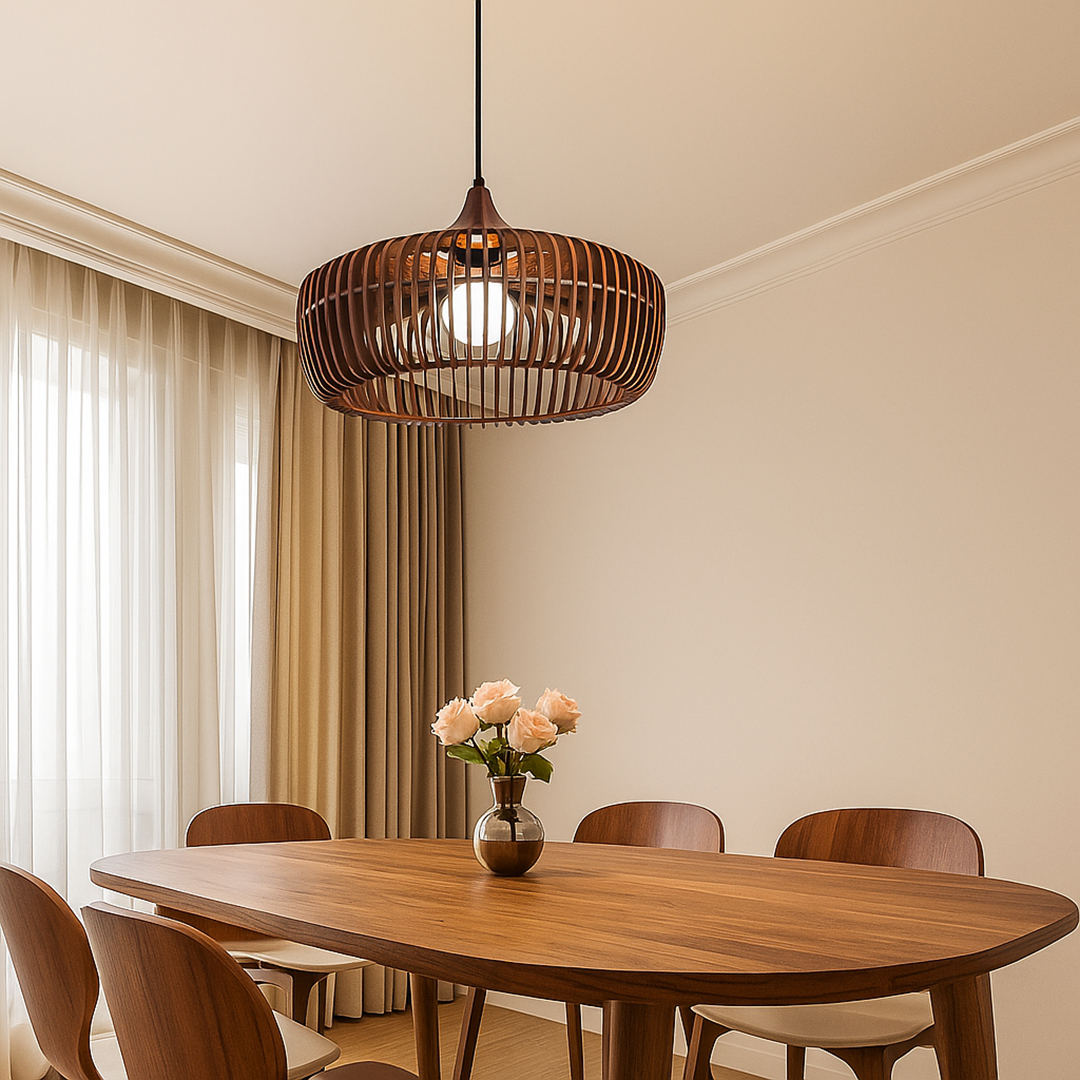 Nowoczesna Drewniana Lampa Wisząca O Designerskim Wyglądzie – Regulowany Przewód – widok produktu 3 | Nuvira Home