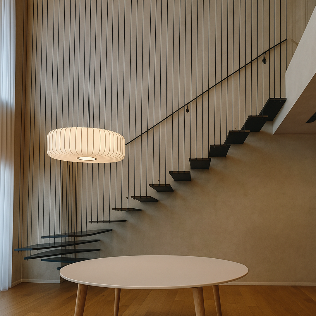 Nowoczesna Lampa Wisząca Z Materiałowym Kloszem – Do Jadalni – widok produktu 2 | Nuvira Home
