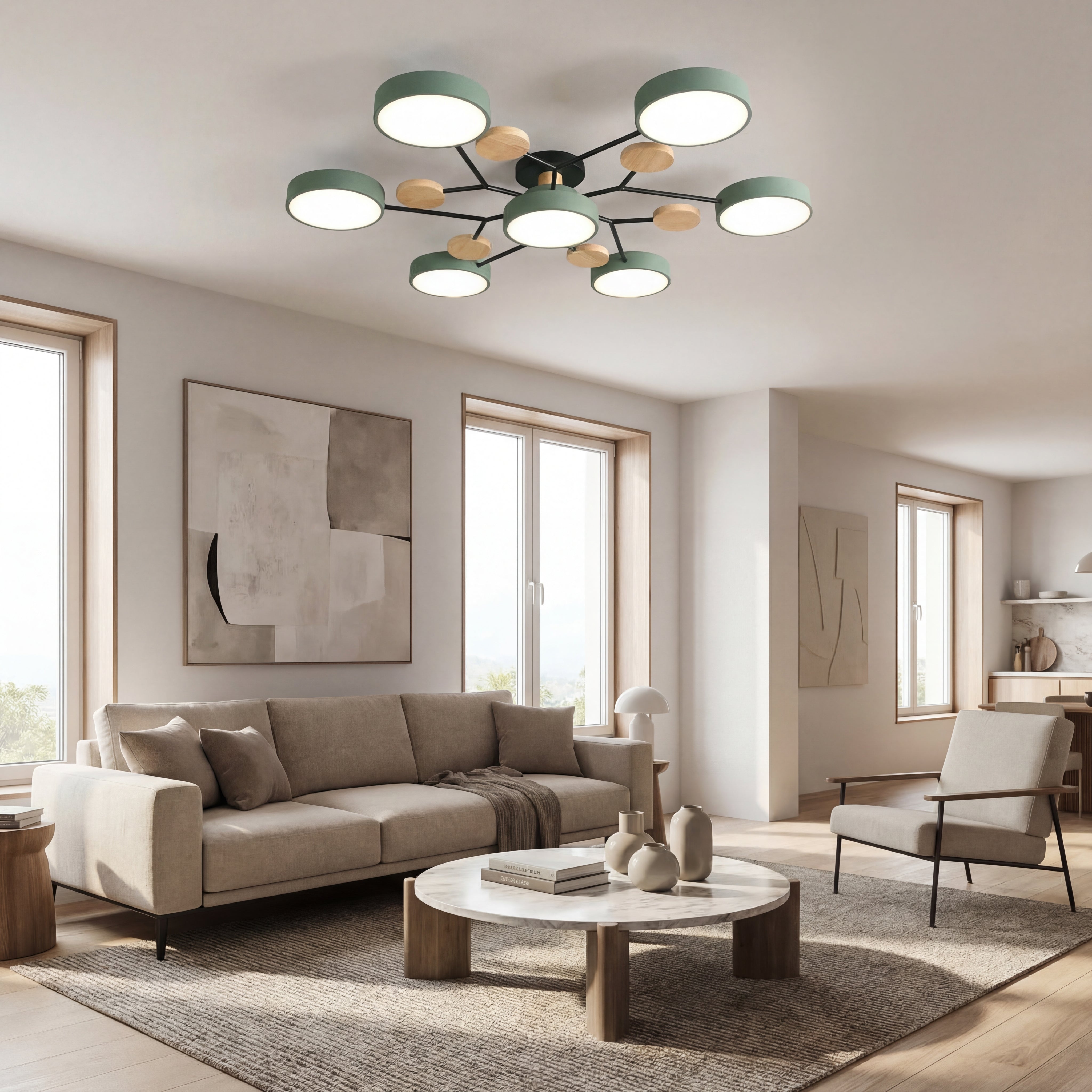 Nowoczesny Okrągły Żyrandol LED Półnatynkowy z Żelaza – widok produktu 1 | Nuvira Home