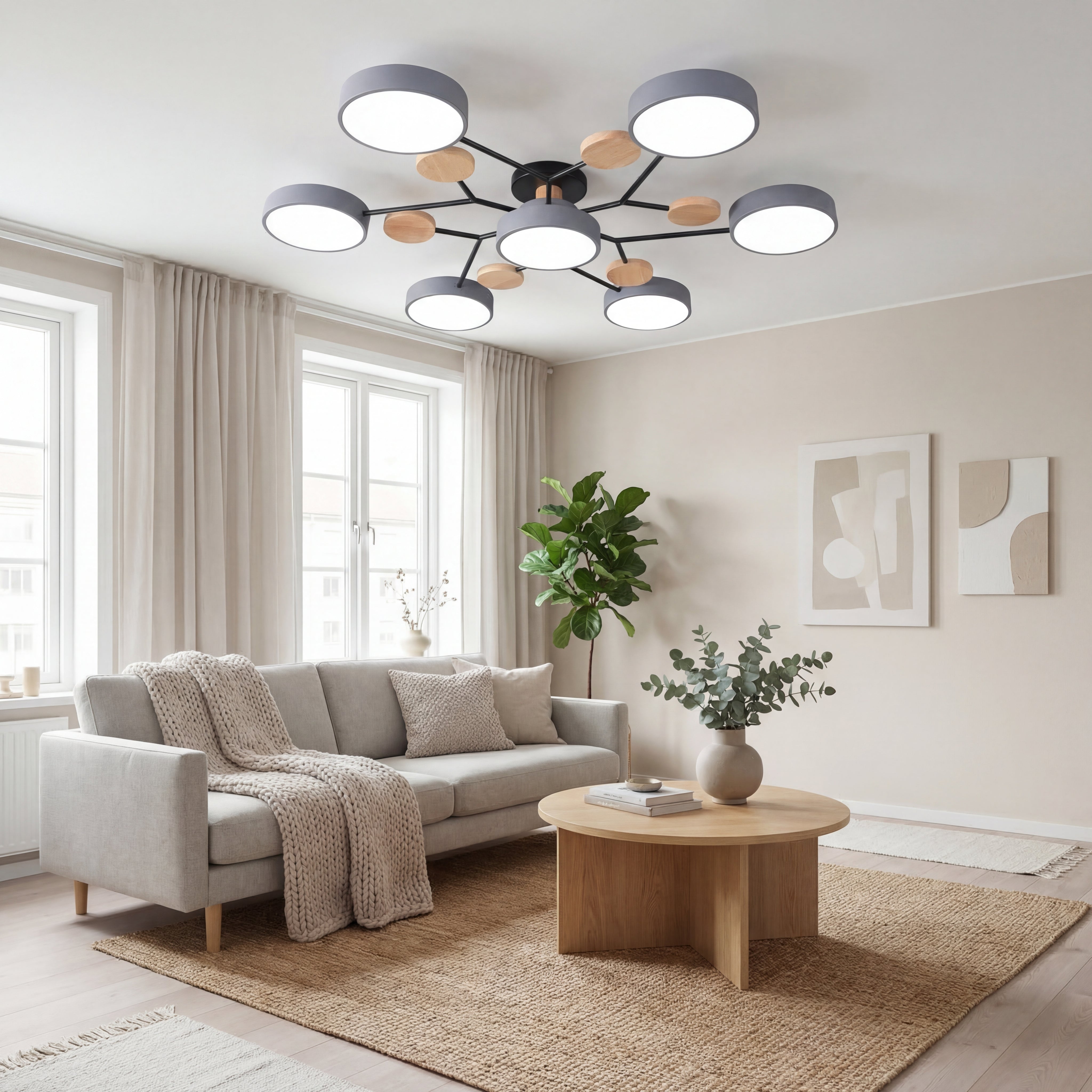 Nowoczesny Okrągły Żyrandol LED Półnatynkowy z Żelaza – widok produktu 3 | Nuvira Home