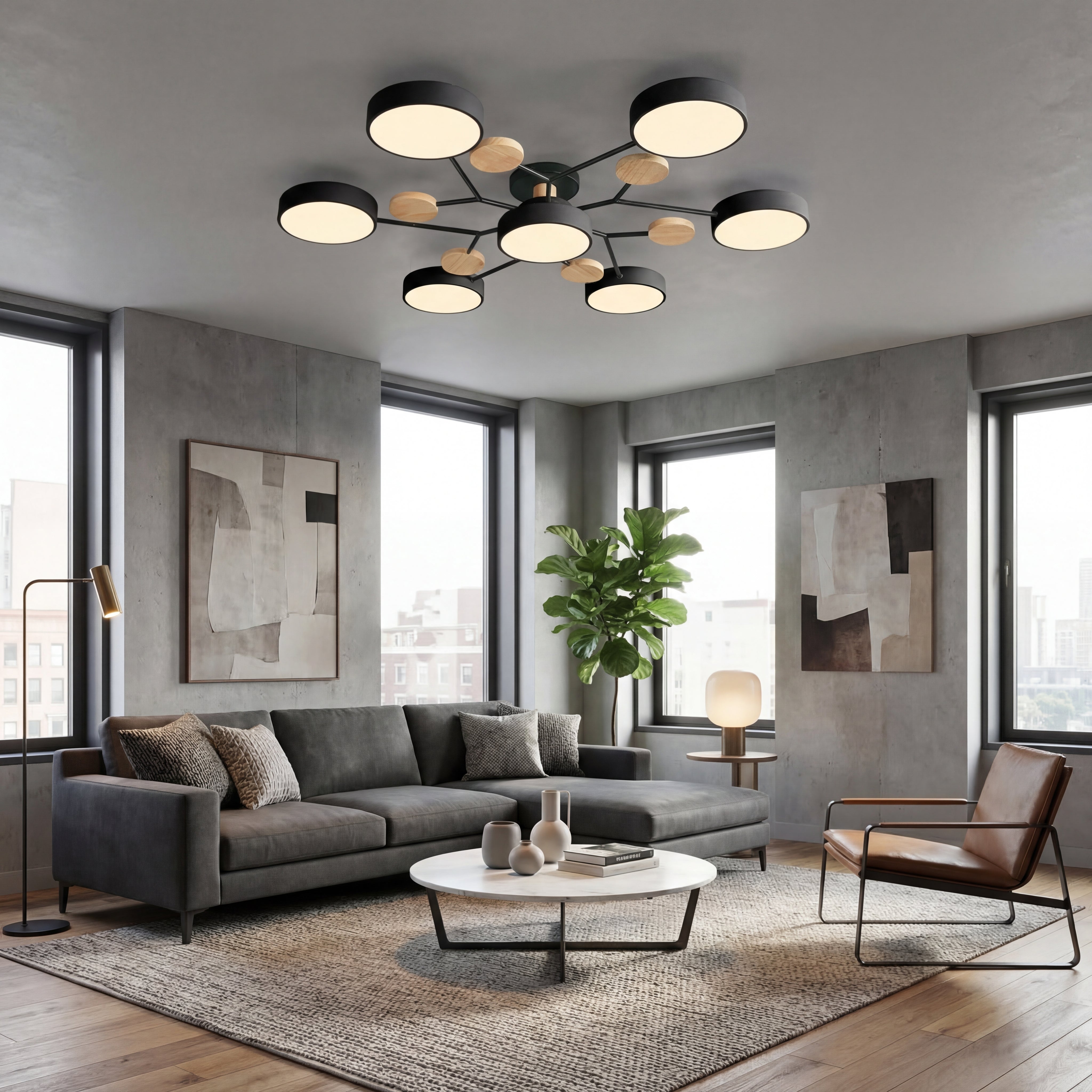 Nowoczesny Okrągły Żyrandol LED Półnatynkowy z Żelaza – widok produktu 4 | Nuvira Home