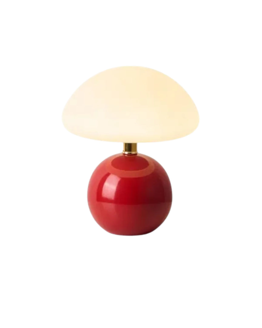 Okrągła ceramiczna lampa stołowa z wykończeniem szklanym – widok produktu 1 | Nuvira Home