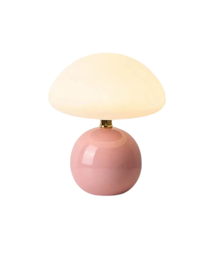 Okrągła ceramiczna lampa stołowa z wykończeniem szklanym – widok produktu 4 | Nuvira Home
