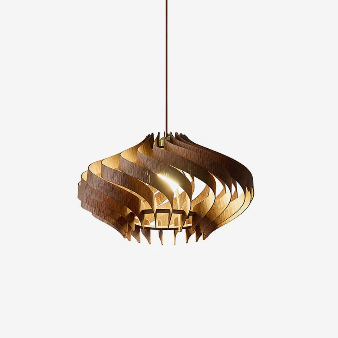 Rzeźbiarska drewniana lampa wisząca spiralna – widok produktu 3 | Nuvira Home