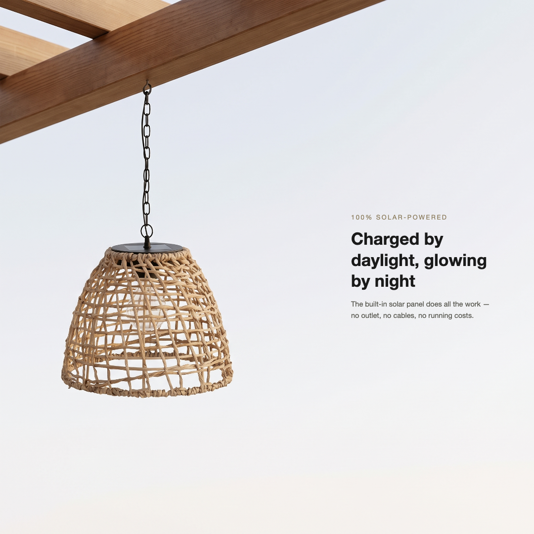 Solarna Lampa Wisząca z Rattanu lub Metalu – widok produktu 9 | Nuvira Home