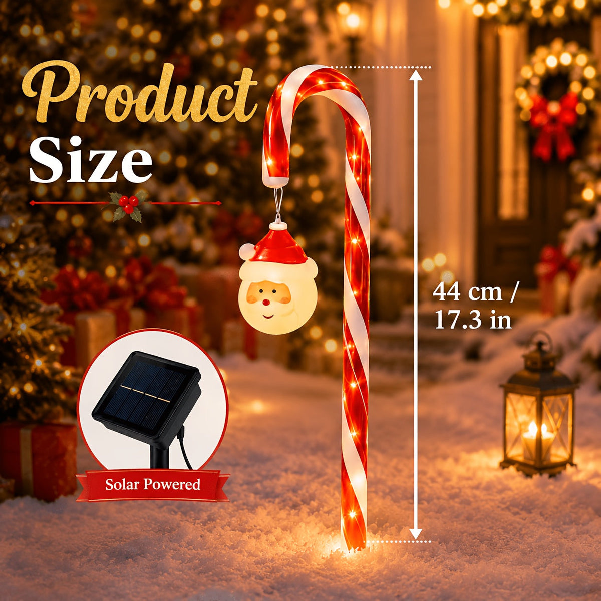Solarne Lampki Ogrodowe Laski Cukrowe z Mikołajem – widok produktu 6 | Nuvira Home