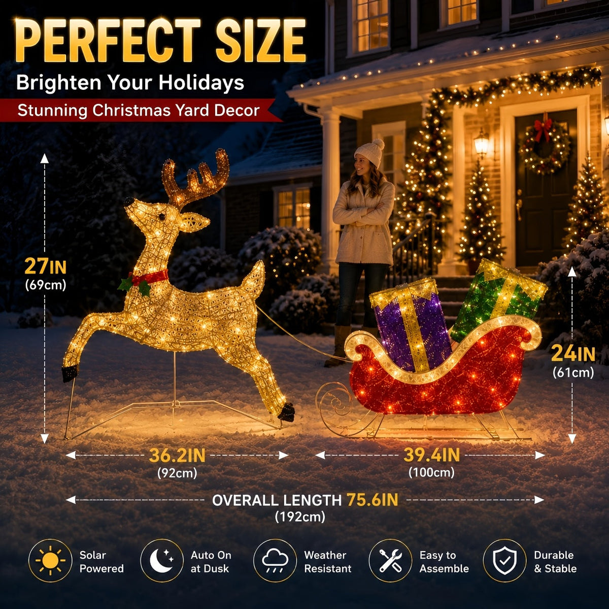 Świąteczne Sanie z Reniferem LED 192 cm – widok produktu 4 | Nuvira Home