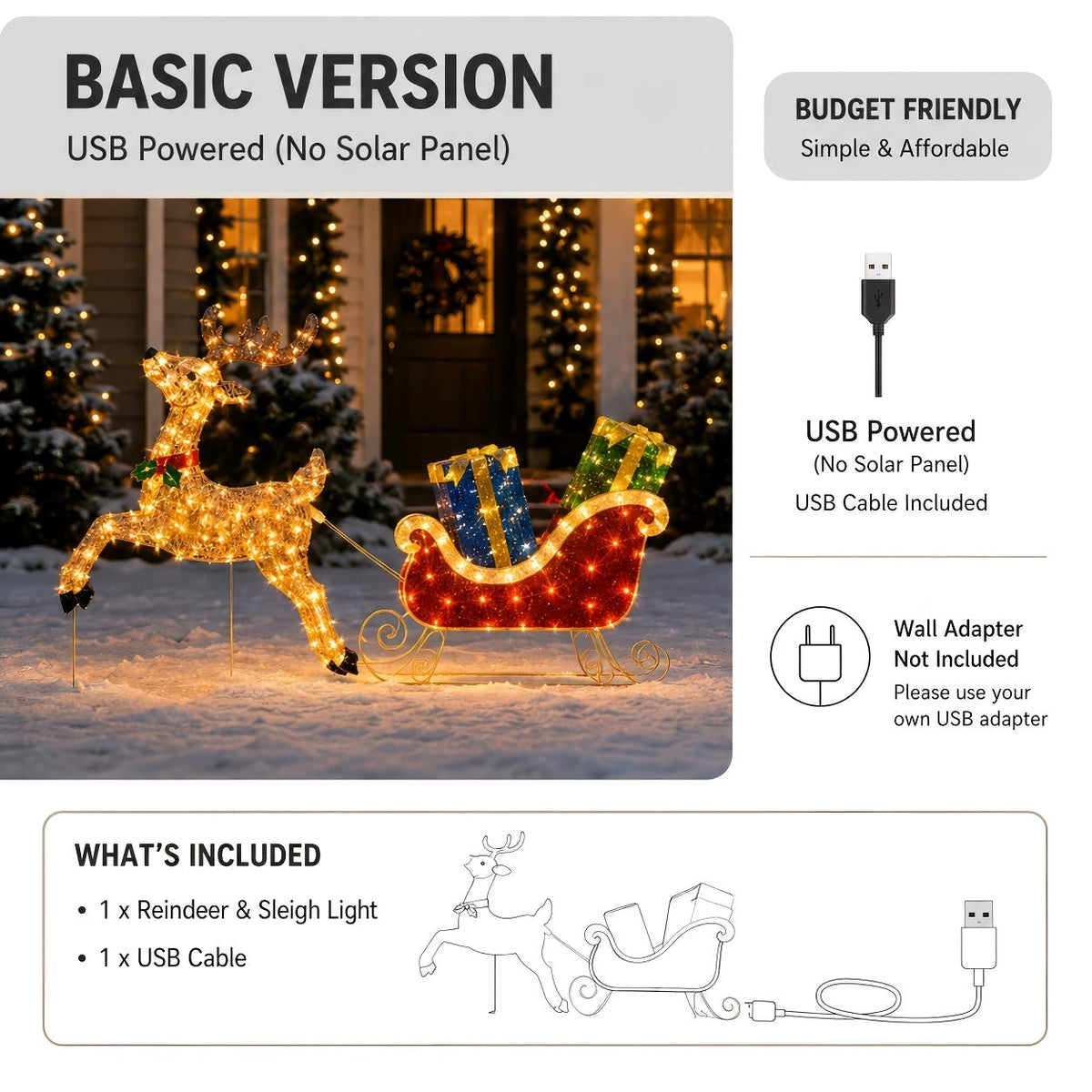 Świąteczne Sanie z Reniferem LED 192 cm – widok produktu 7 | Nuvira Home