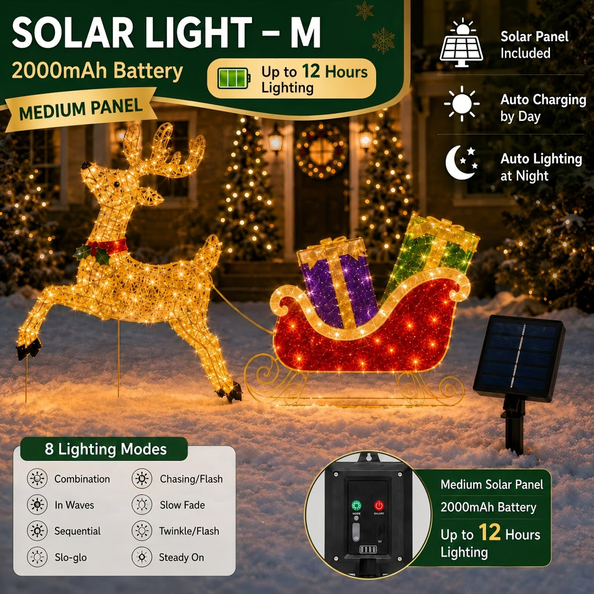 Świąteczne Sanie z Reniferem LED 192 cm – widok produktu 11 | Nuvira Home