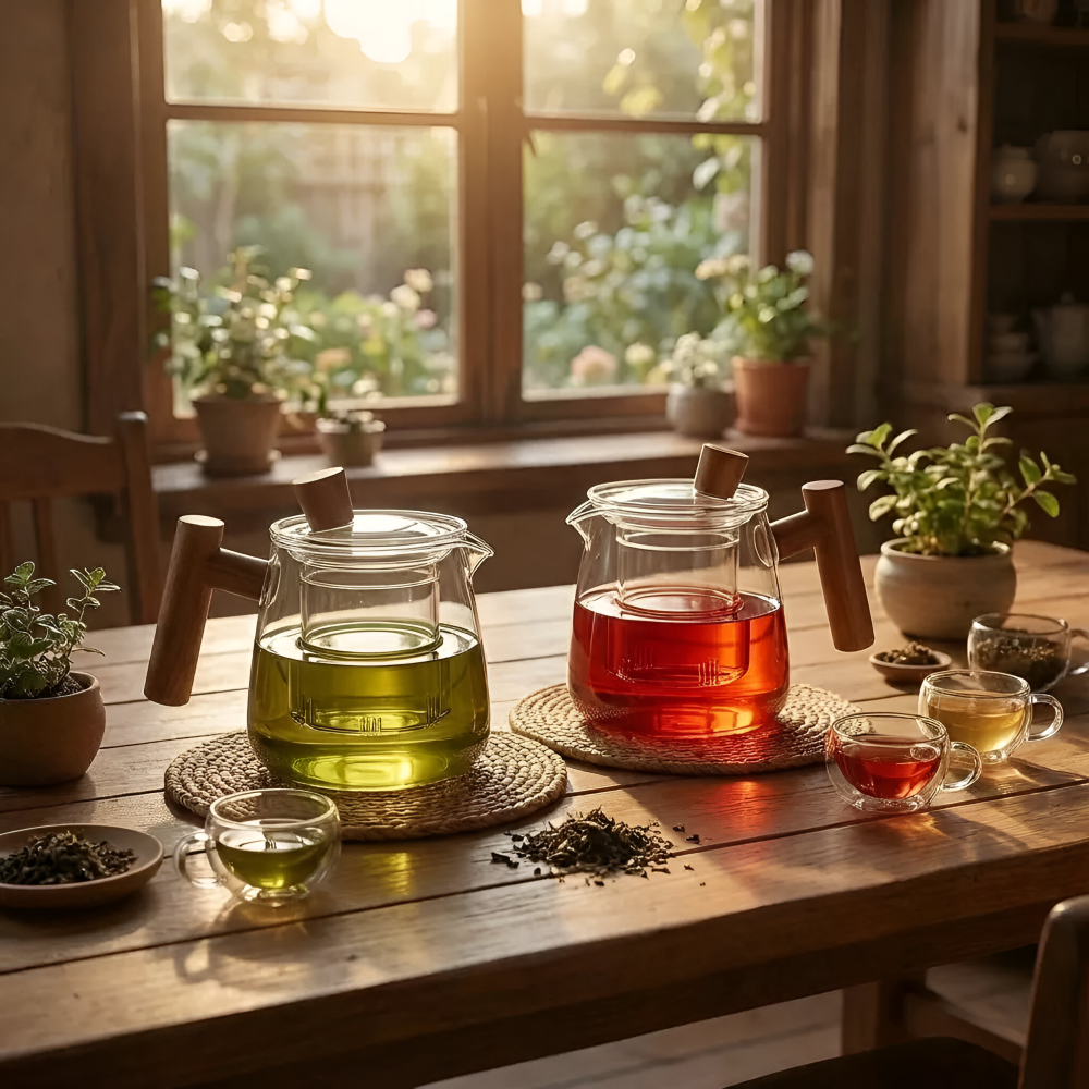 Szklany Dzbanek do Herbaty 600 ml z Drewnianym Uchwytem – widok produktu 8 | Nuvira Home