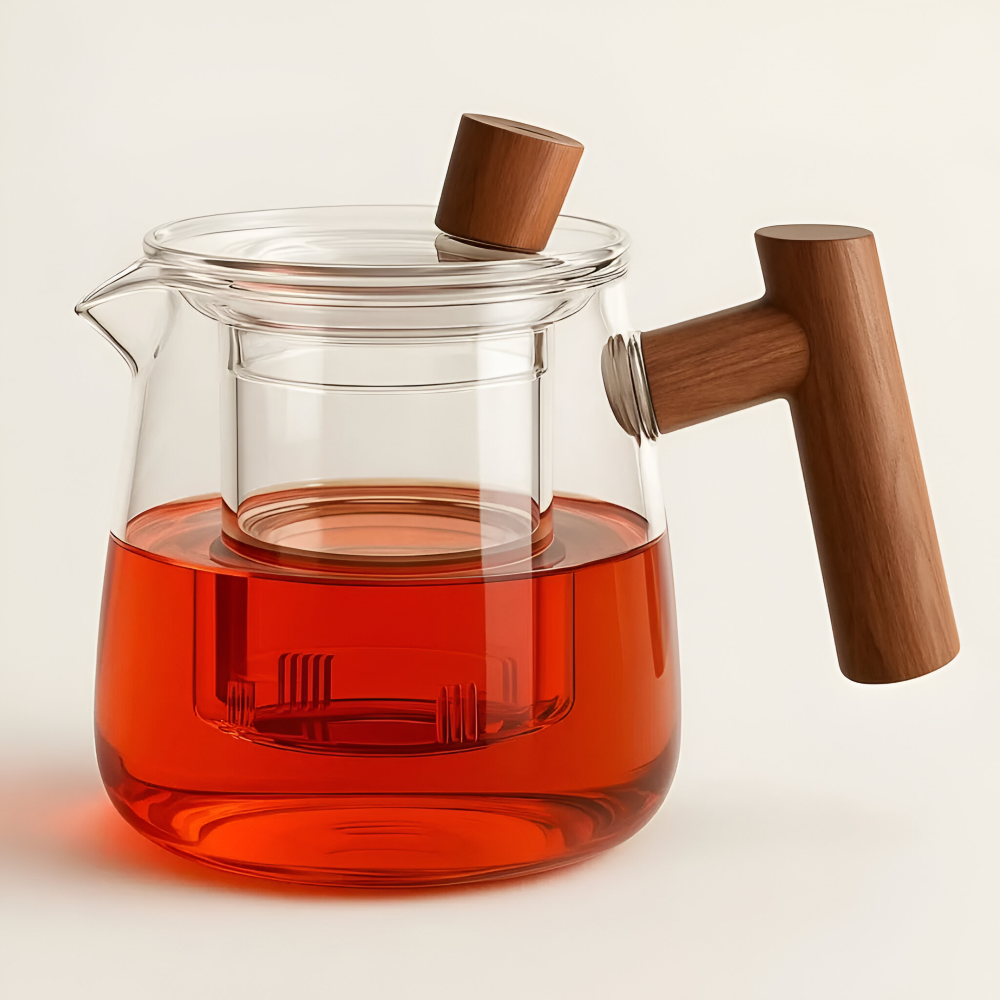 Szklany Dzbanek do Herbaty 600 ml z Drewnianym Uchwytem – widok produktu 10 | Nuvira Home