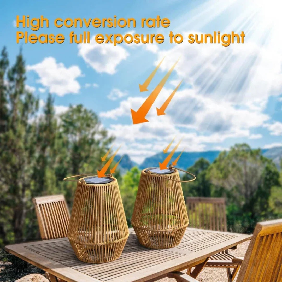 Zewnętrzna solarna pleciona lampa ogrodowa o dekoracyjnym świetle – widok produktu 2 | Nuvira Home