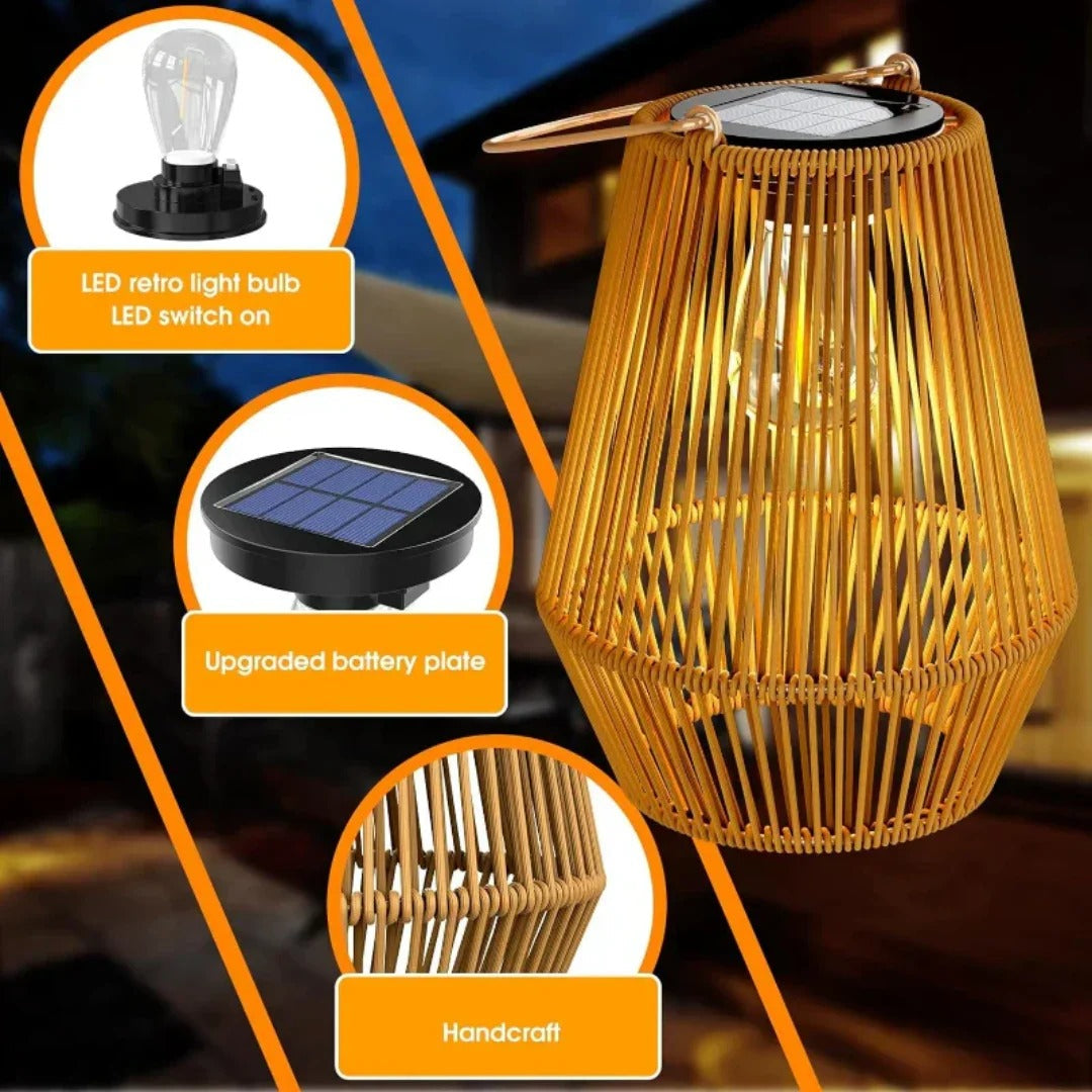 Zewnętrzna solarna pleciona lampa ogrodowa o dekoracyjnym świetle – widok produktu 3 | Nuvira Home