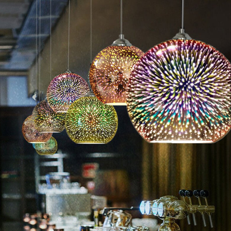 Lampa Wisząca ze Szklanym Kloszem 3D w Efekcie Fajerwerków