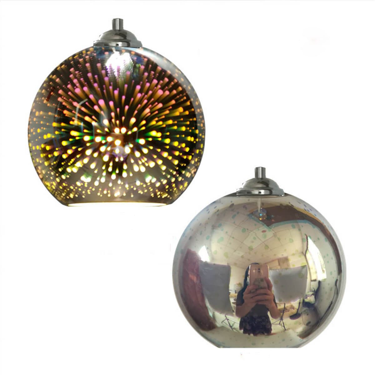 Lampa Wisząca ze Szklanym Kloszem 3D w Efekcie Fajerwerków