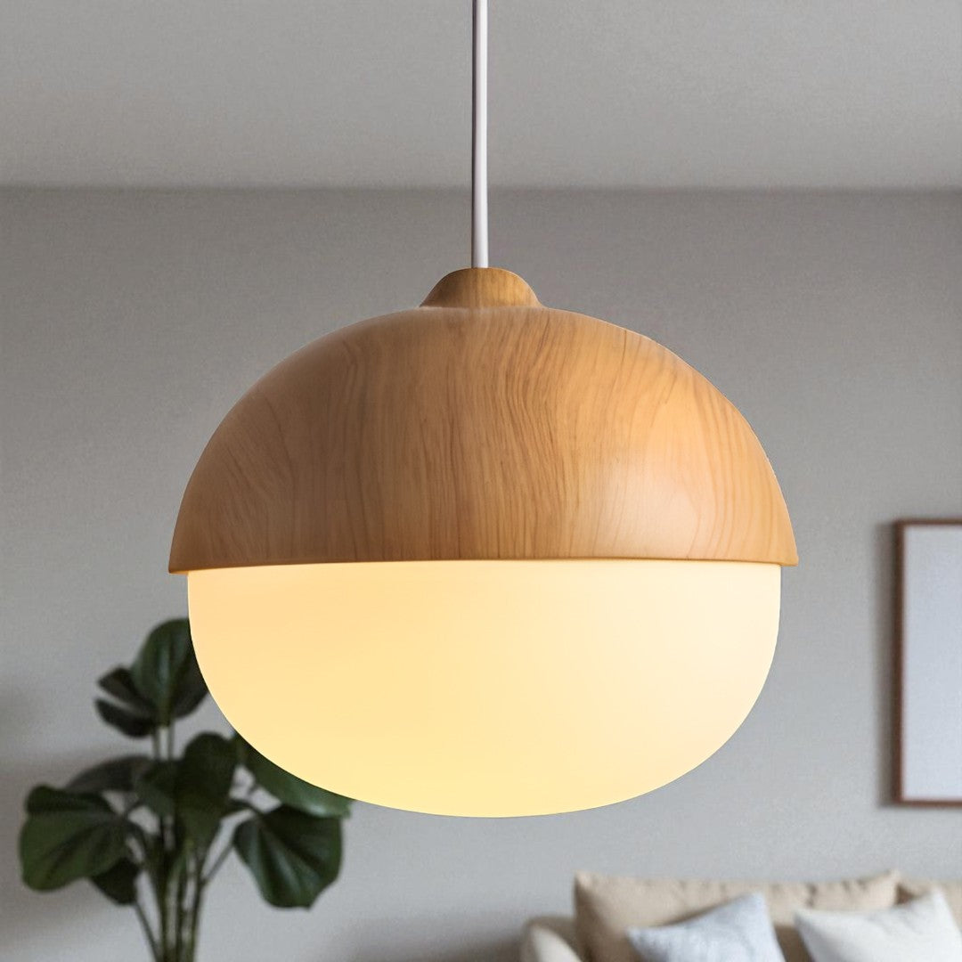 Szklana I Drewniana Lampa Wisząca | Naturalne Oświetlenie Sufitowe