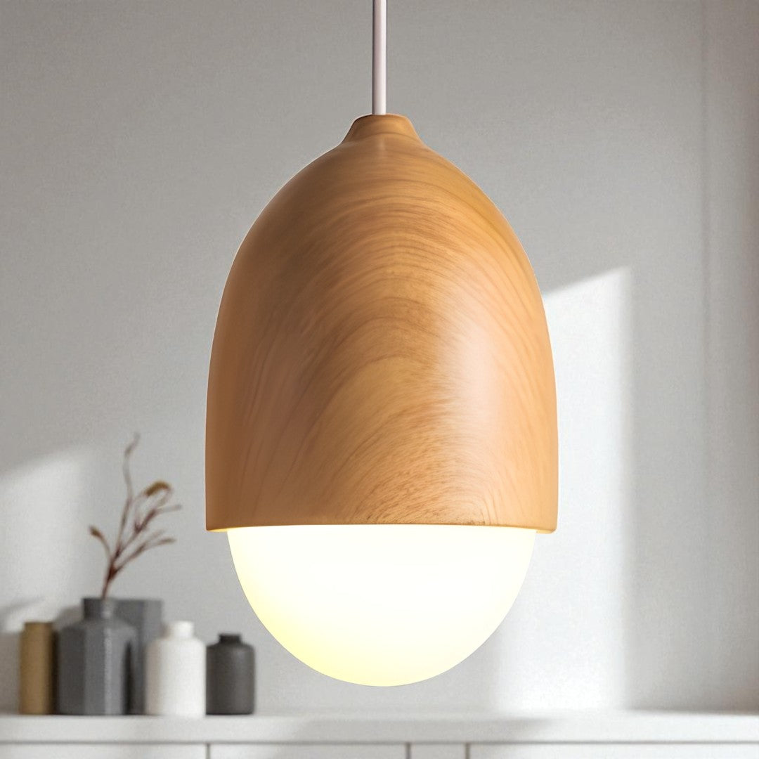 Szklana I Drewniana Lampa Wisząca | Naturalne Oświetlenie Sufitowe